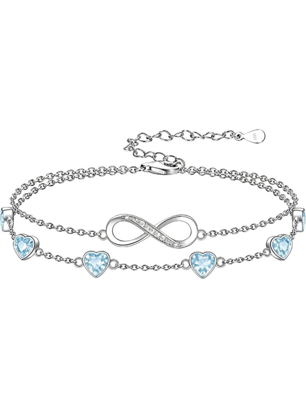 Adjustable 925 Sterling Silver Birthstone Infinity Charm Bracelet/Anklet for